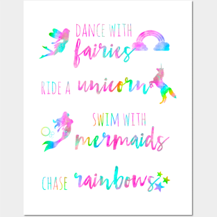 Fairies, Unicorns, Mermaids and Rainbows Posters and Art